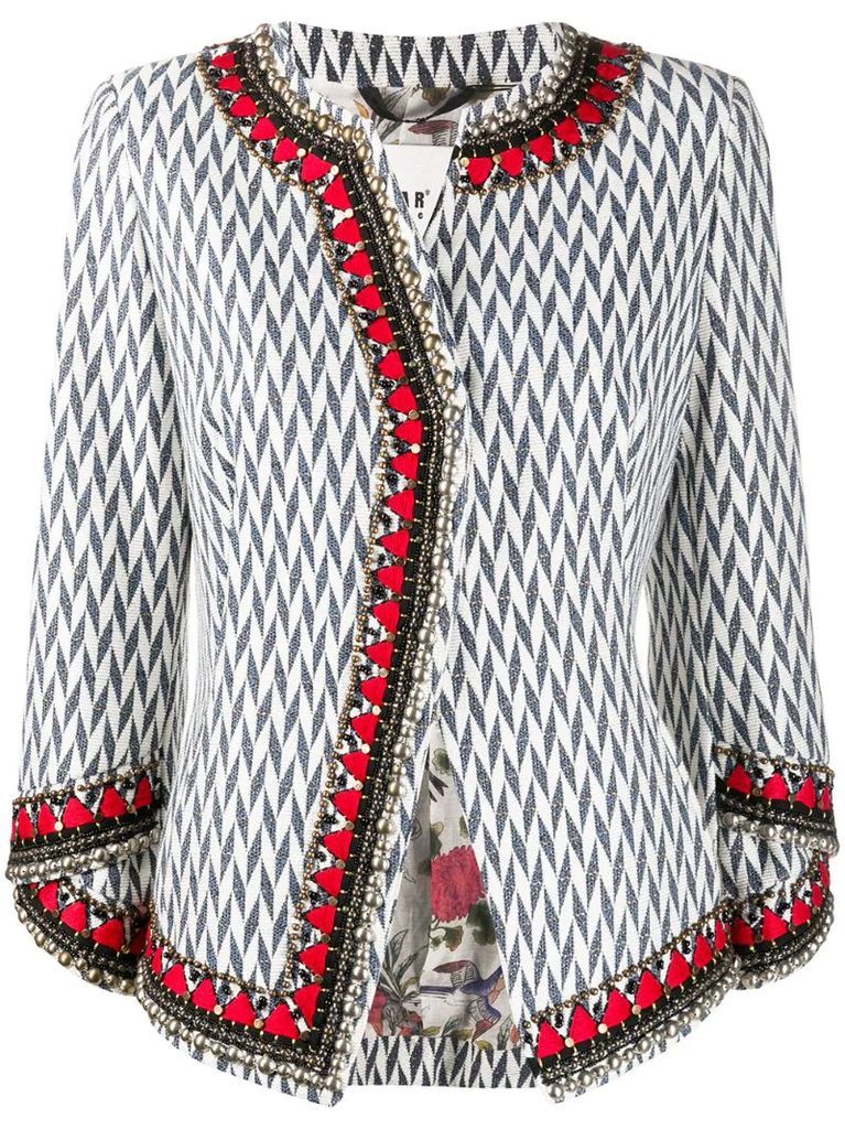 herringbone print tweed jacket
