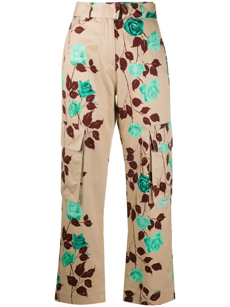 rose-print high-rise cargo trousers
