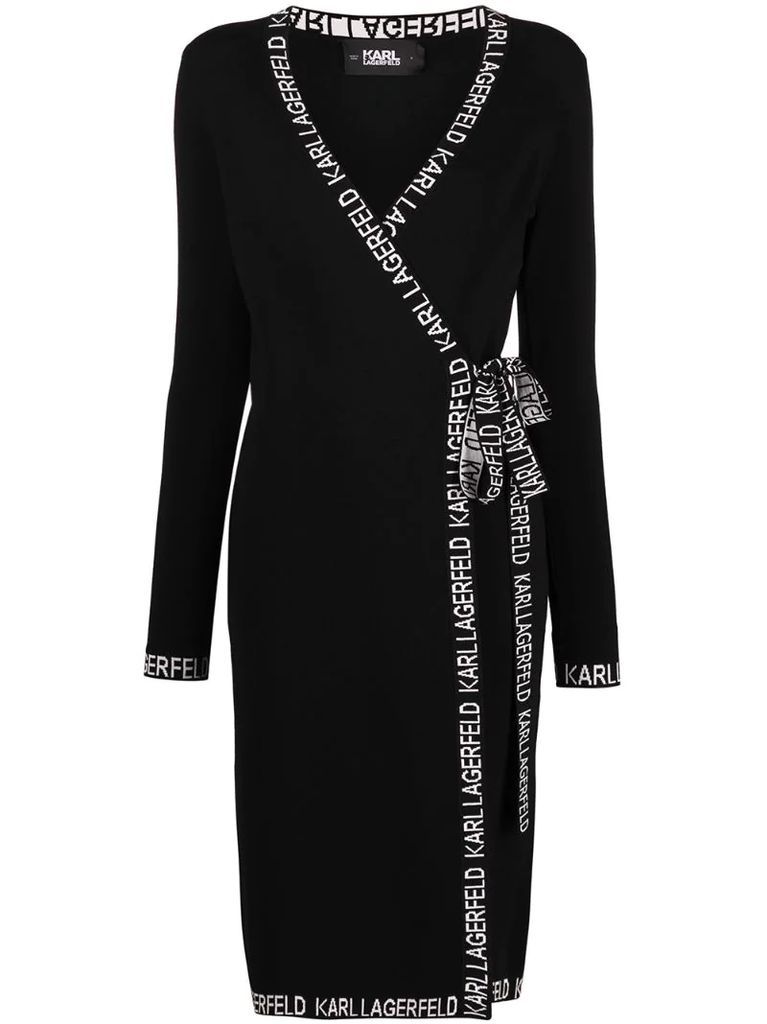 logo-embroidered wrap dress
