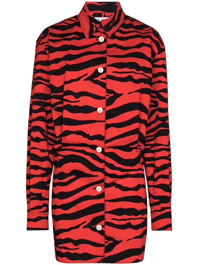 zebra-print mini shirtdress