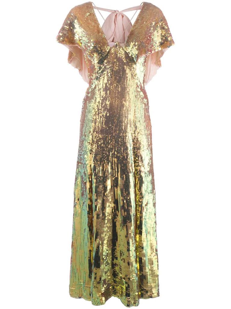 Bardot sequinned iridescent gown