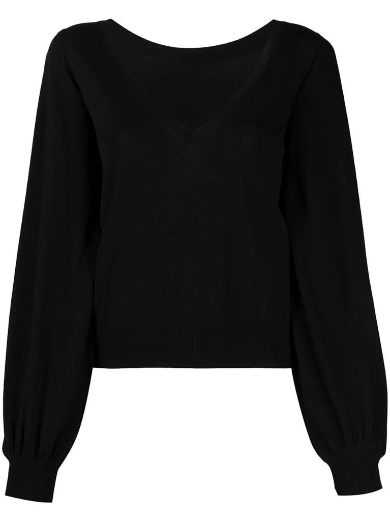 fine-knit bishop-sleeved blouse