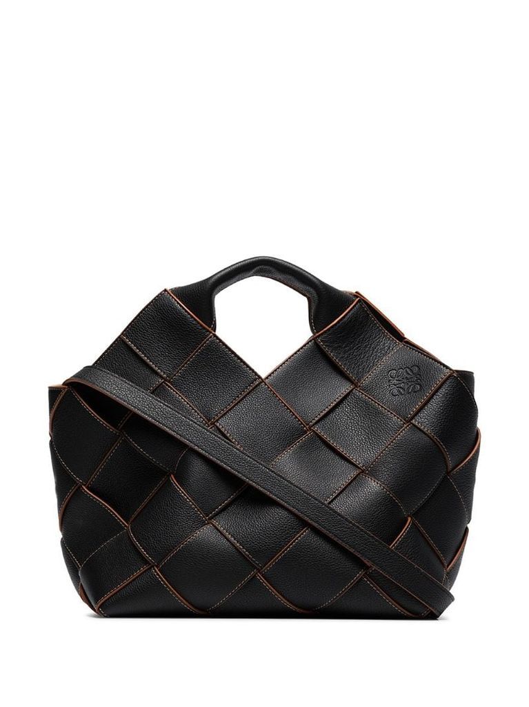 woven leather basket tote