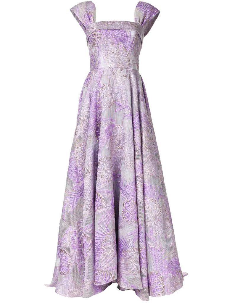 square neck floral pattern gown