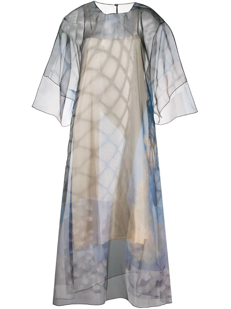 sheer patterned midi-dress