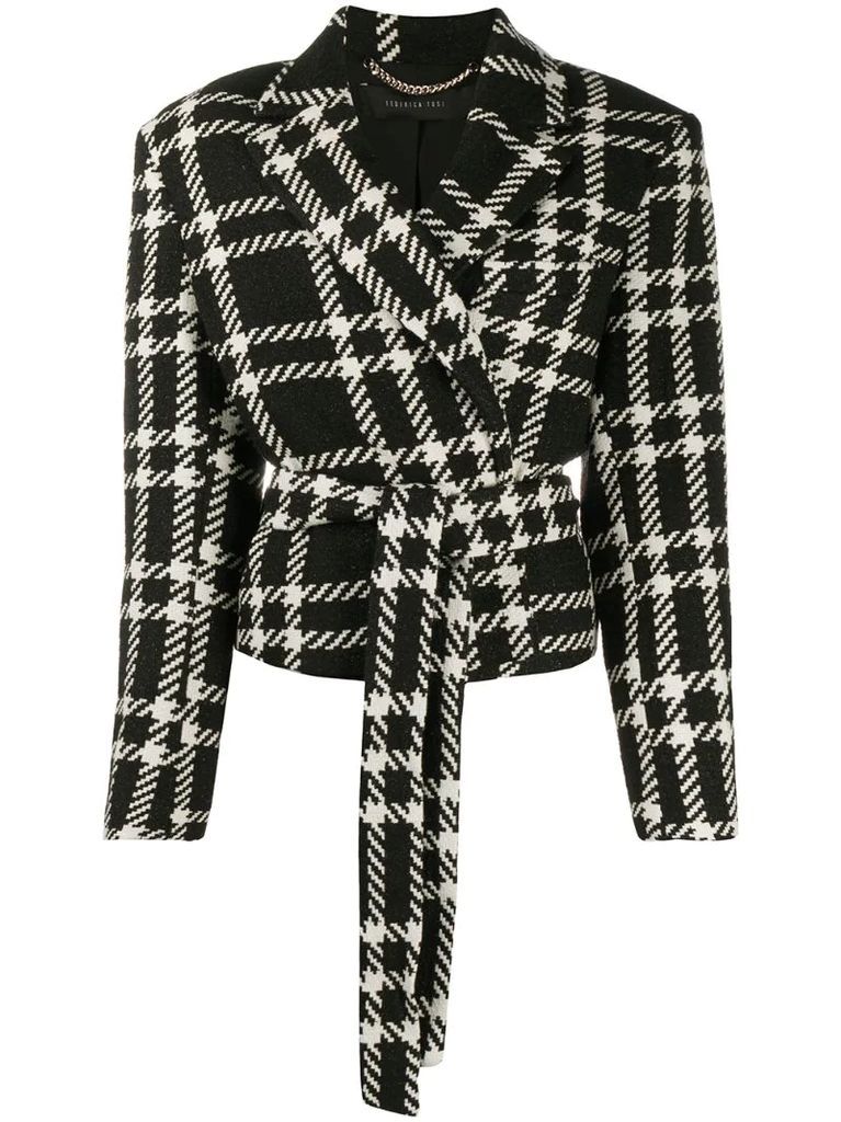 cropped check blazer