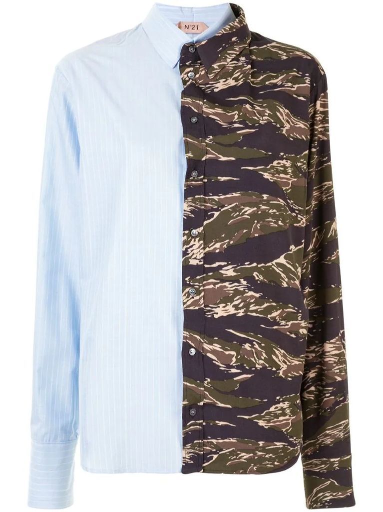 Layered Pinstripe and Camouflage-Print Shirt