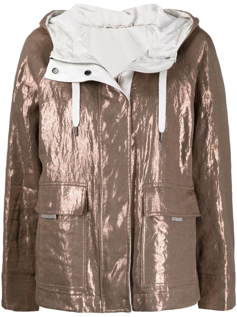 metallic-finish hooded jacket