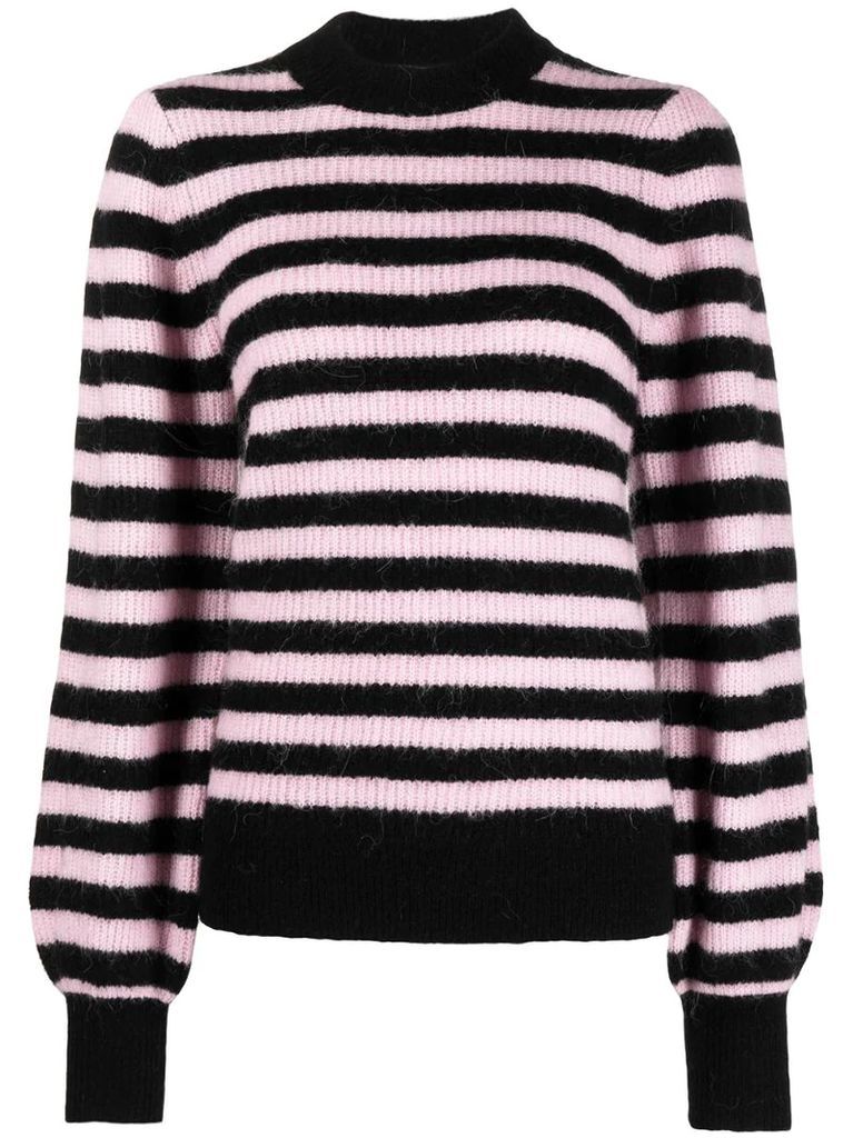 horizontal-stripe puff-sleeve jumper