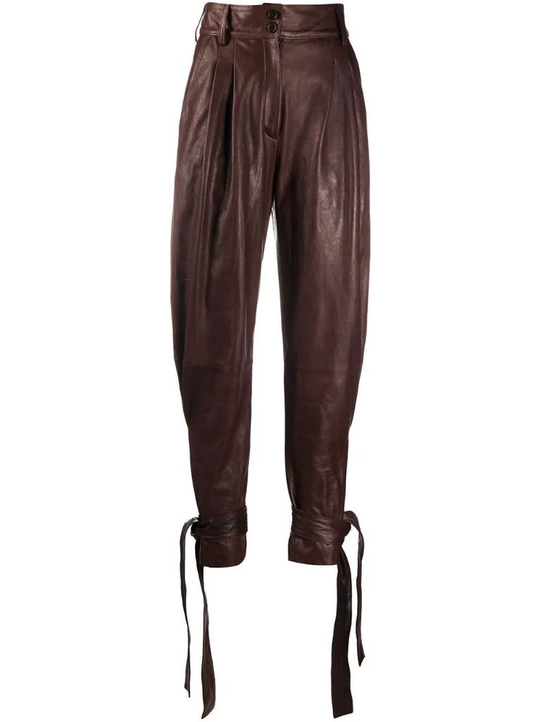 tie-up leather trousers