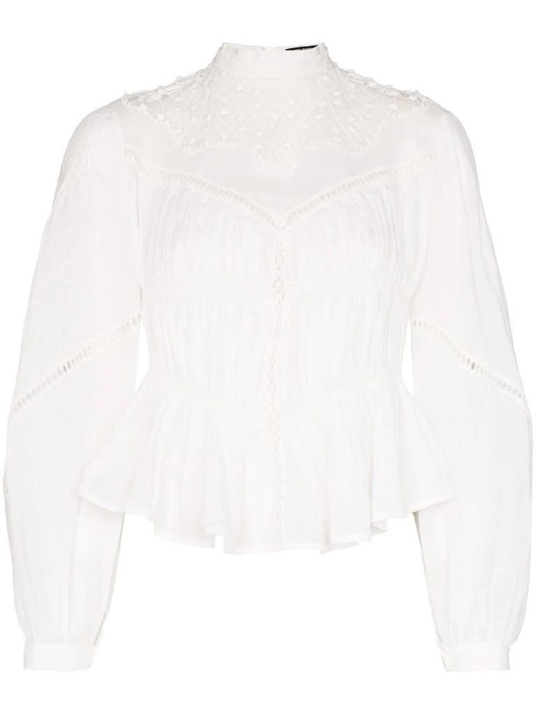 ruched bell sleeve blouse