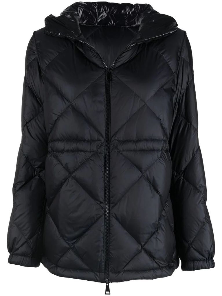 diamond-quilt zip-up puffer jacket