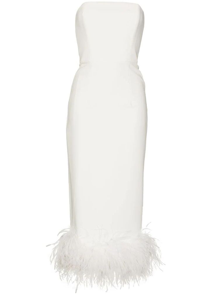 Minelli feather-trim strapless midi dress