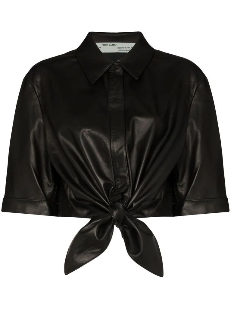 cropped tied leather shirt