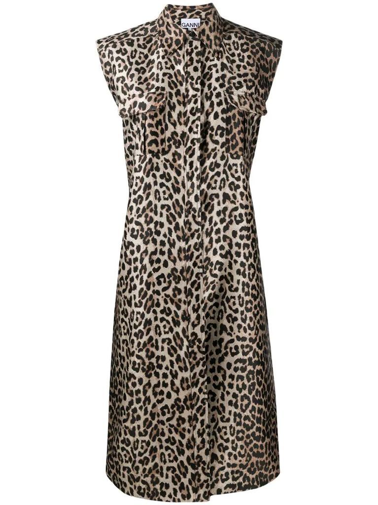 leopard-print sleeveless shirt dress