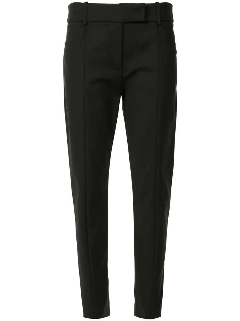 low-waist fitted trousers