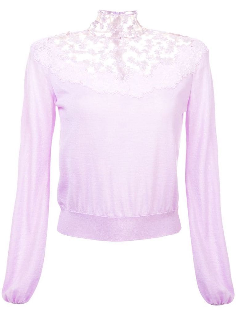 floral lace detail knitted jumper
