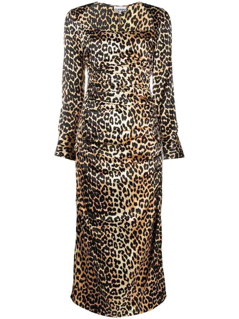 leopard-print satin midi dress