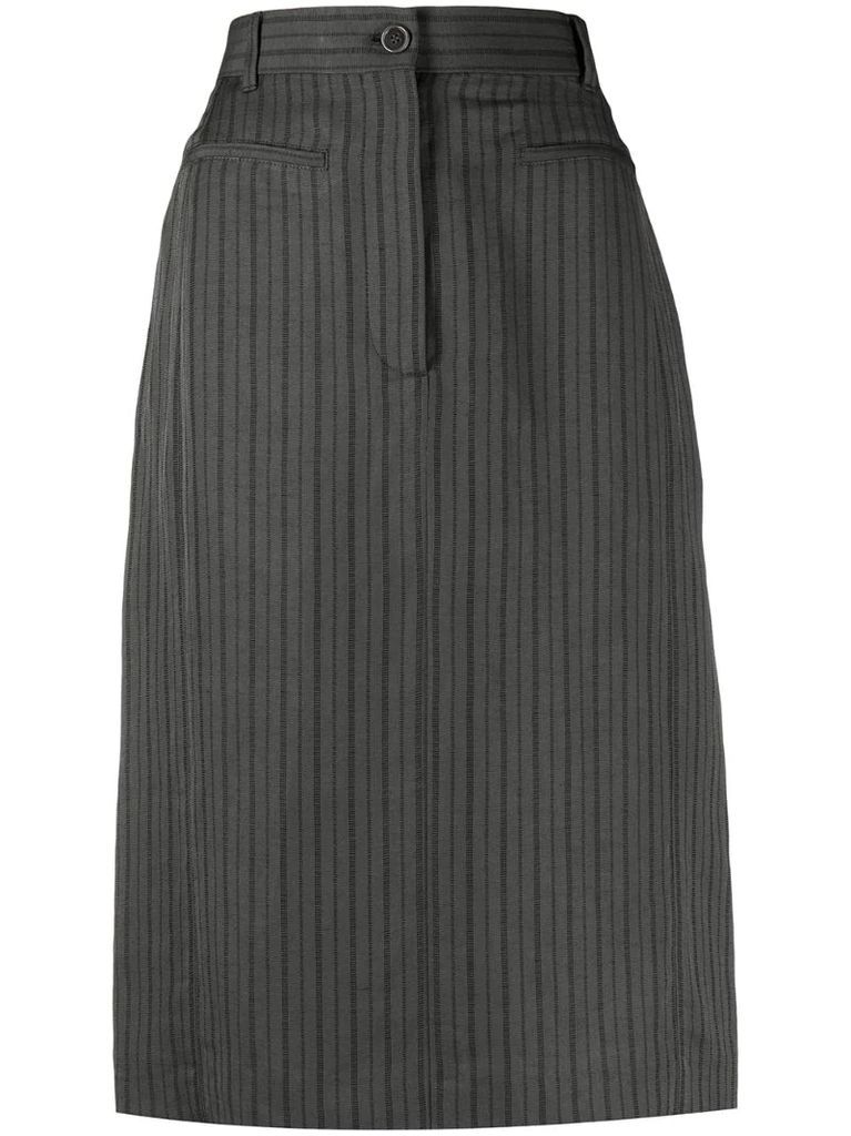 pinstripe straight midi skirt
