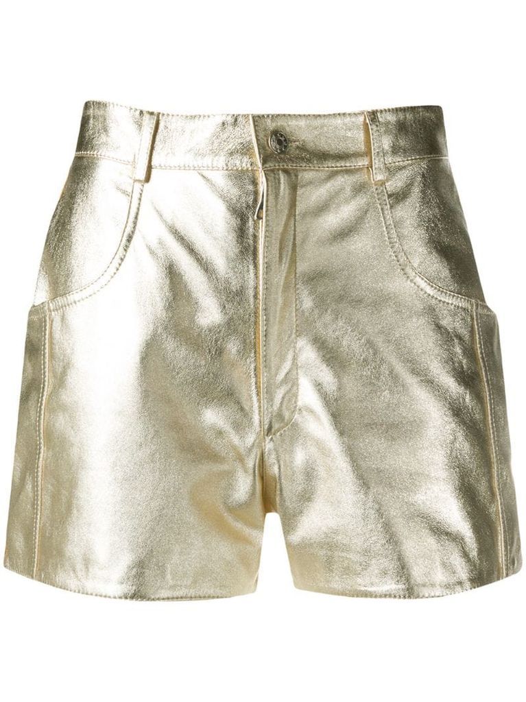 high rise metallic sheen shorts