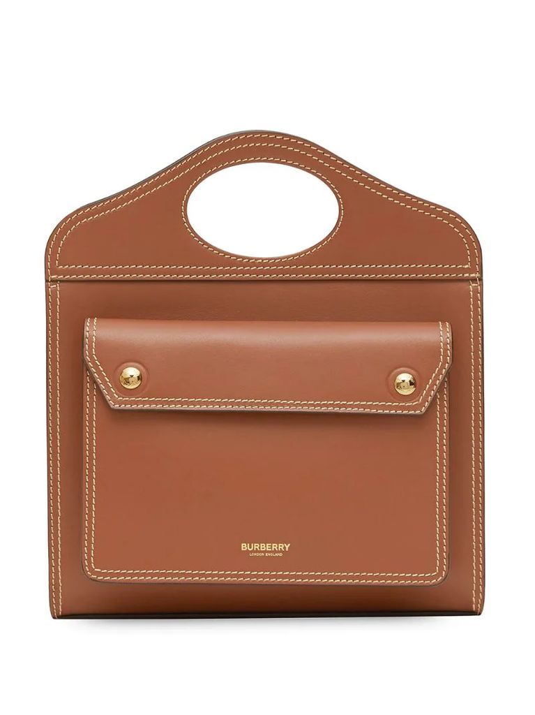 Mini Topstitch Detail Leather Pocket Bag