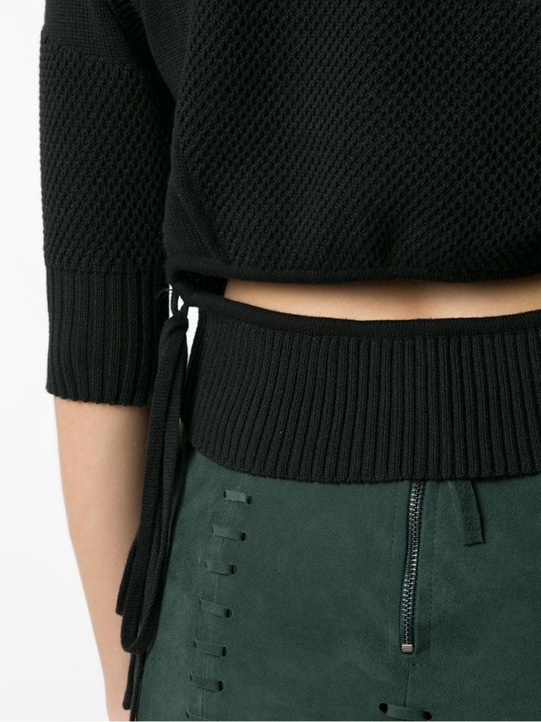 cold-shoulder knitted crop top