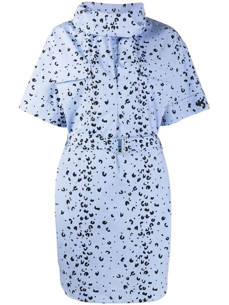 leopard-print belted shirt dress