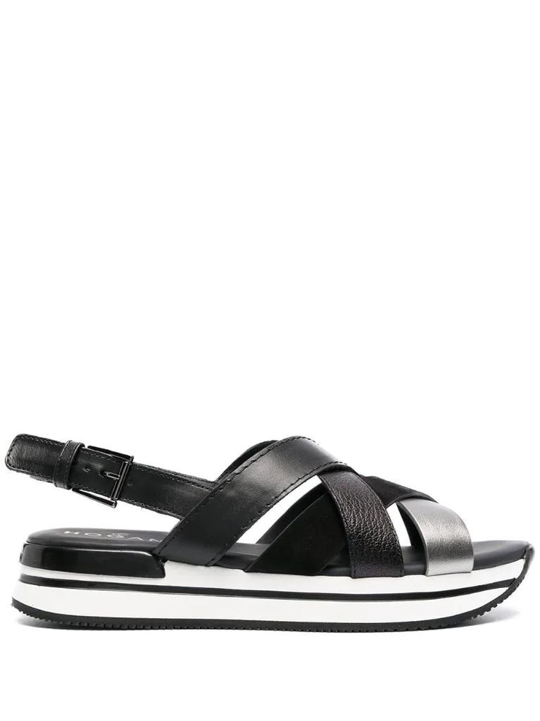 leather crossover-strap sandals