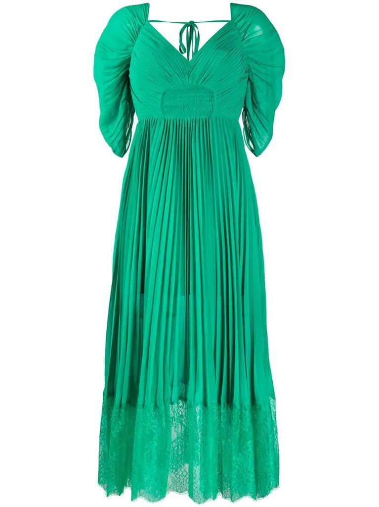 pleated lace-trimmed dress