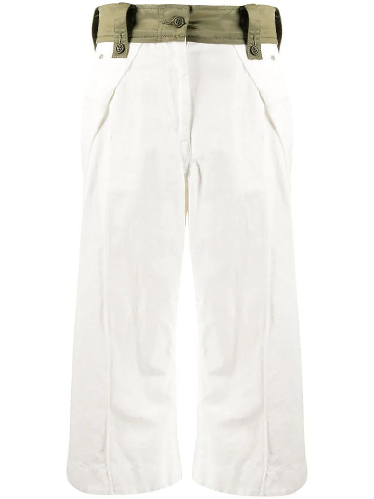 cropped contrast waistband trousers
