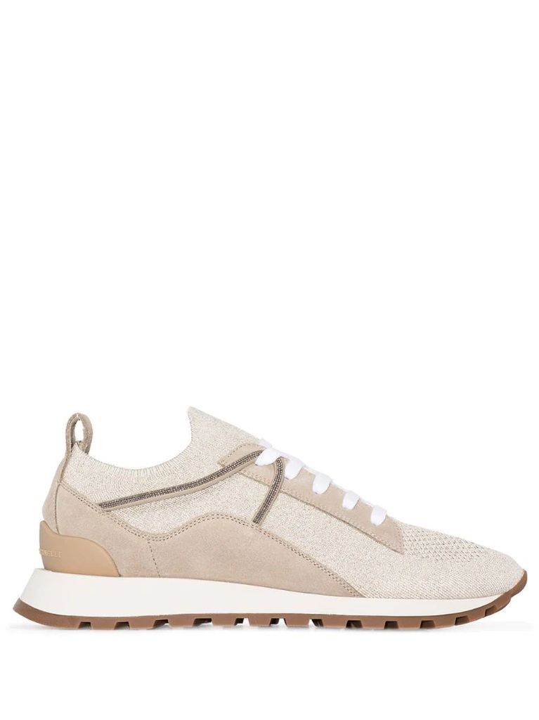suede panelled knit sneakers