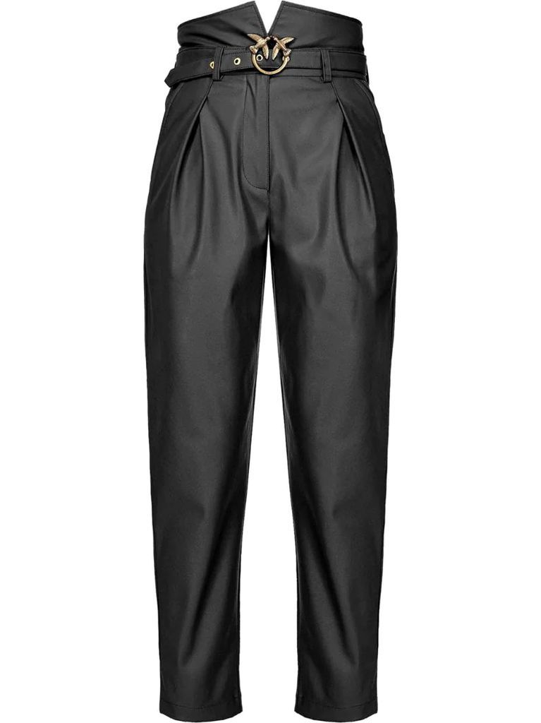 belted faux-leather trousers