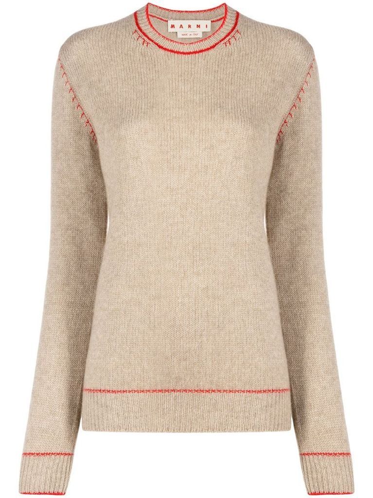 contrast-stitch fine-knit jumper