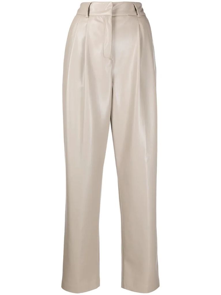 faux-leather pleated trousers