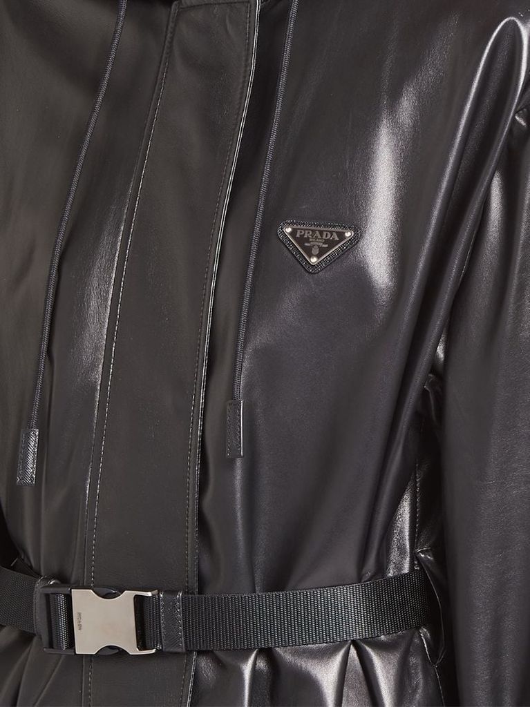 drawstring-hood belted jacket