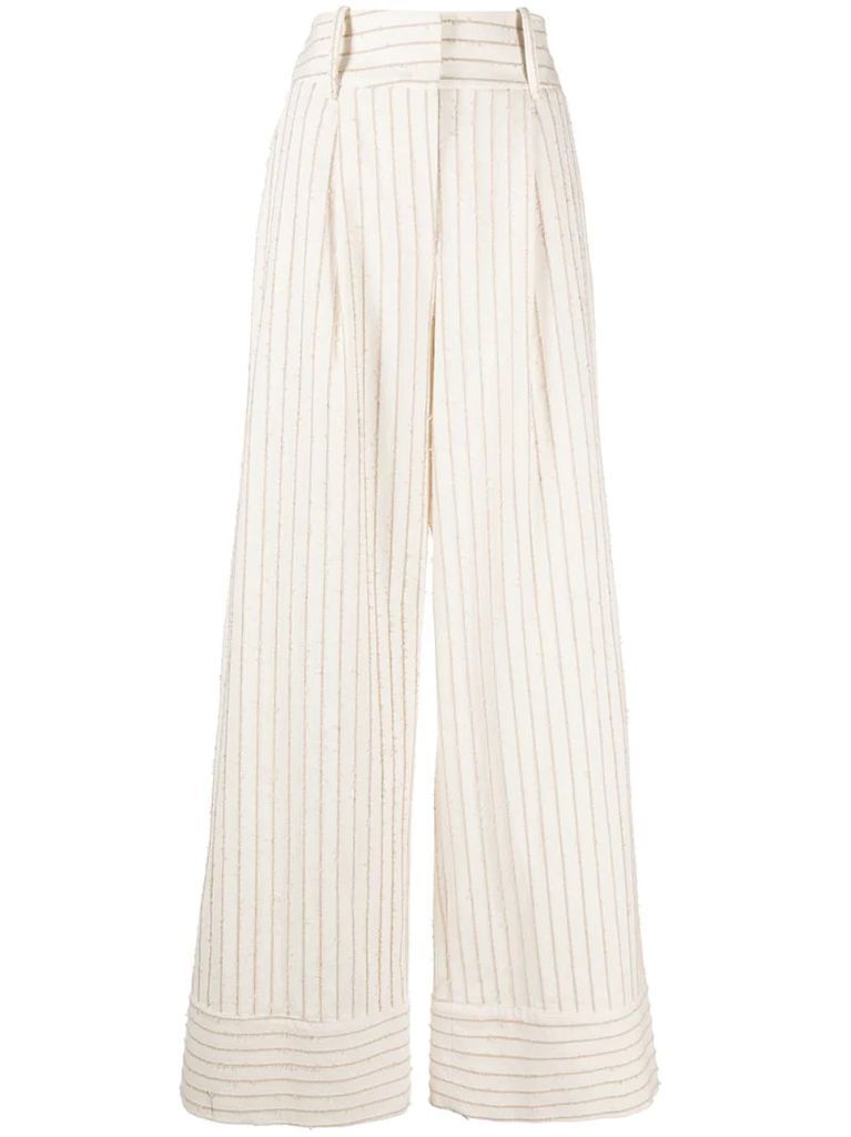 high-waisted textured stripe trousers