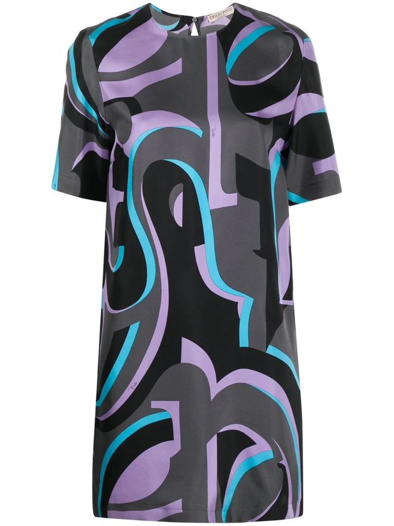 abstract print shift dress
