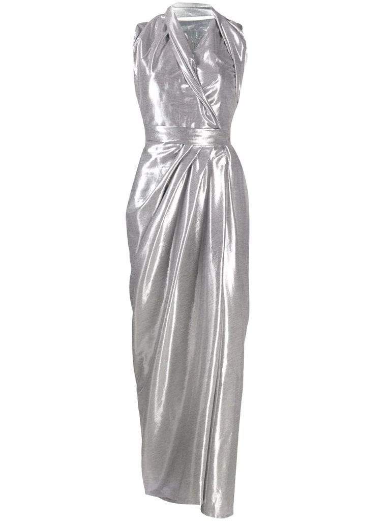 asymmetric draped evening dress