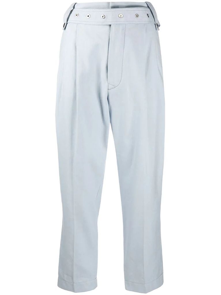 belted-waist tapered trousers