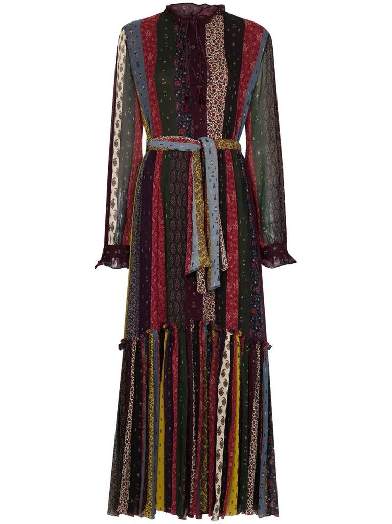 stripe-print patchwork maxi dress