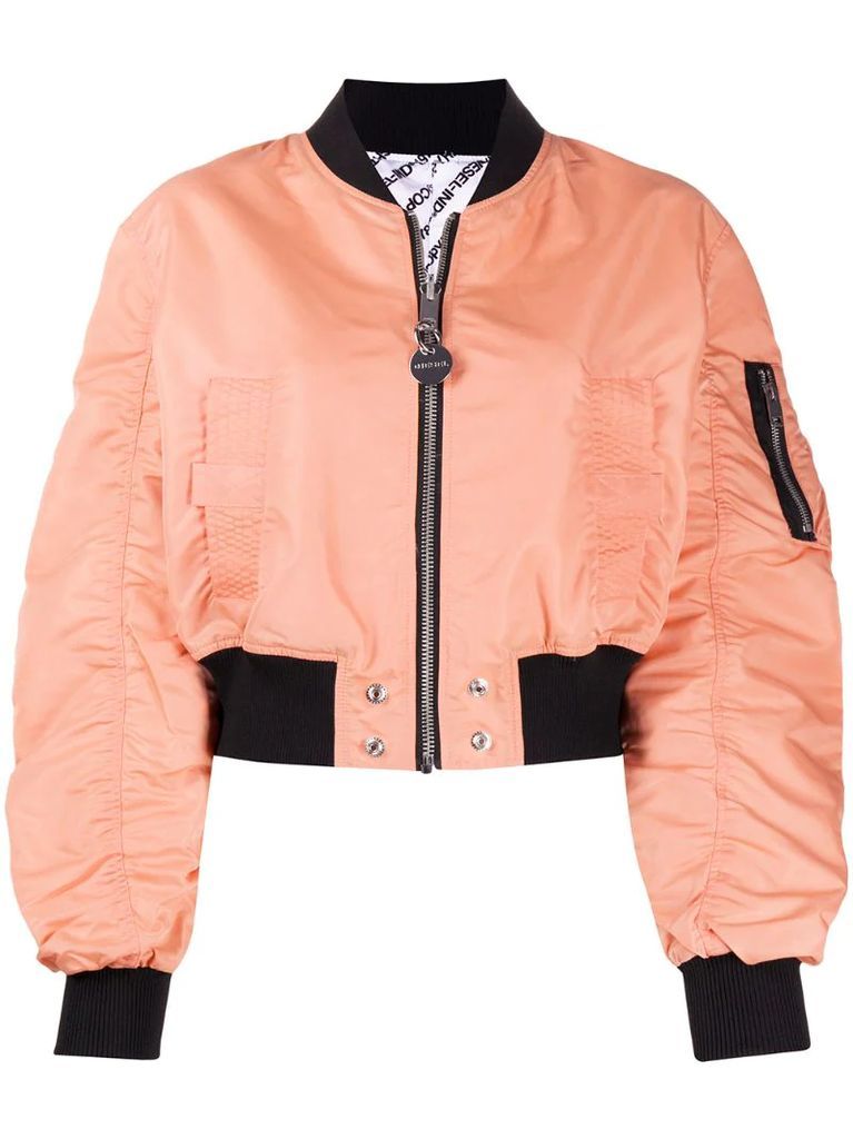 reversible ruched cropped bomber jacket