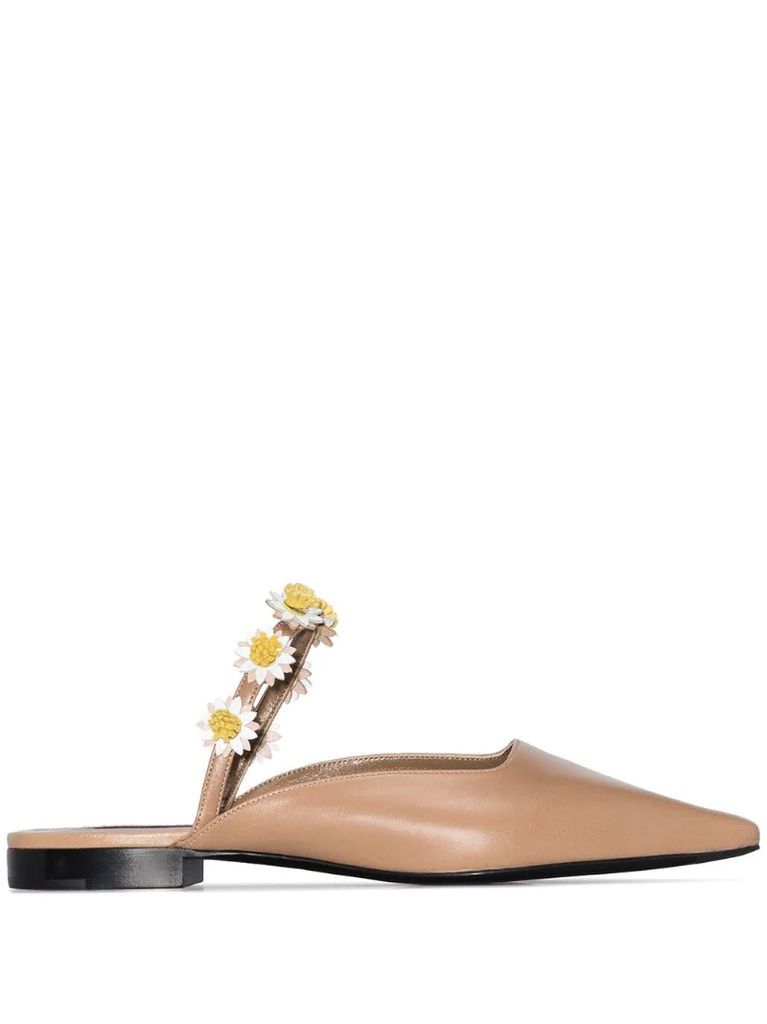 Bea floral-appliquéd leather mules