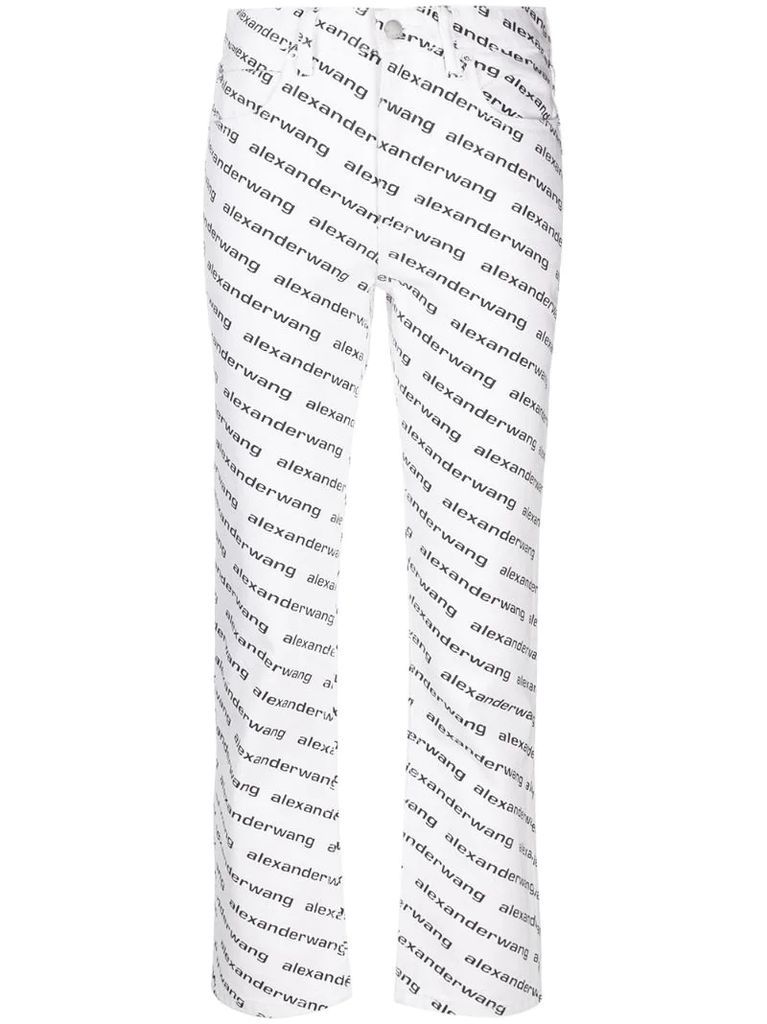 all-over logo-print flared trousers