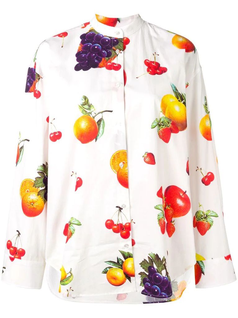 mandarin collar fruit print shirt