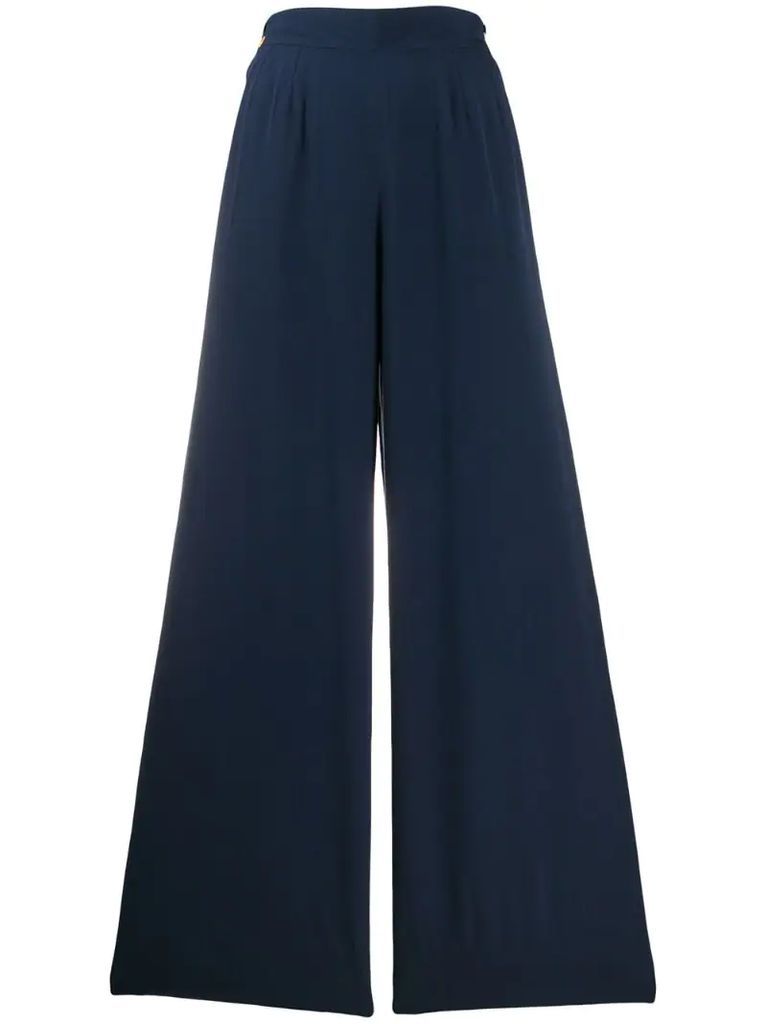 1990s silk side-buttoned wide-legged trousers