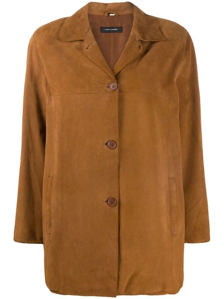 1990s short single-breasted suede coat