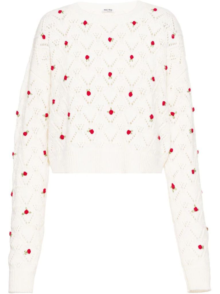 embroidered rose cashmere jumper