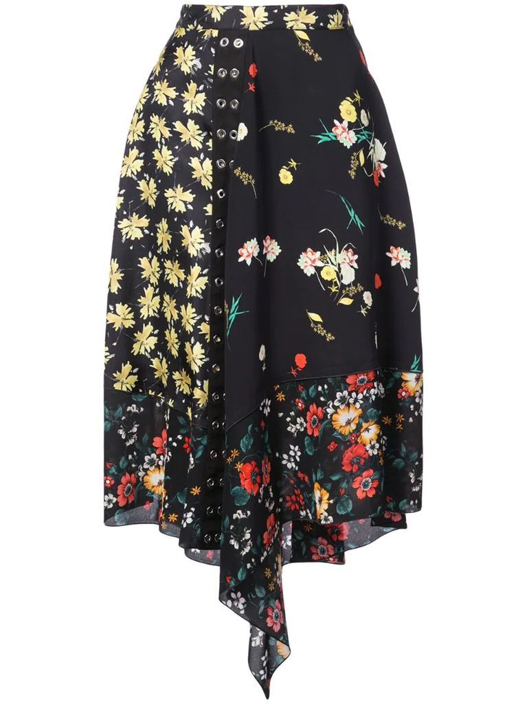 Asymmetrical Mixed Print Skirt