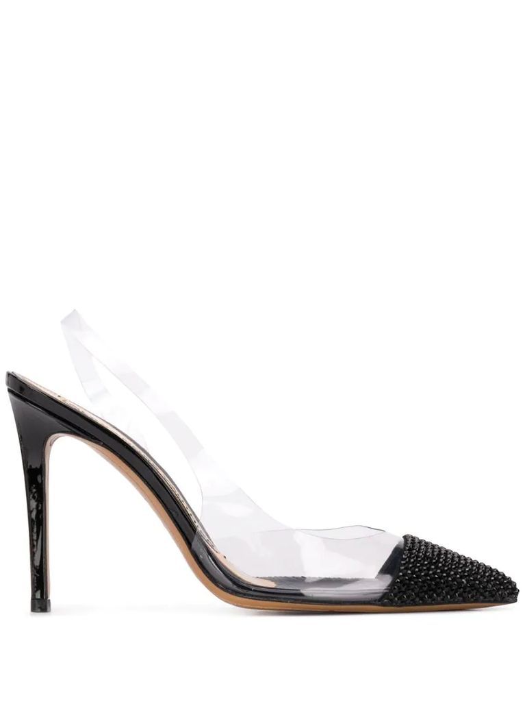 clear panel pointed pumps