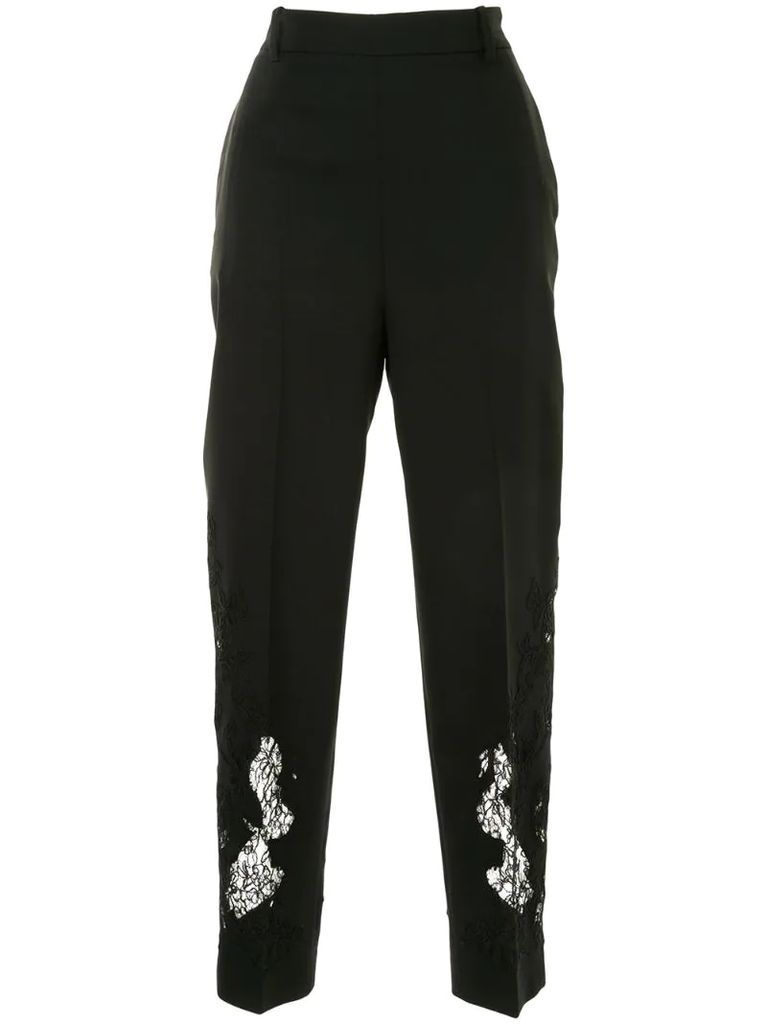 lace embroidery tapered trousers